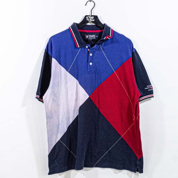 Chaps Ralph Lauren Golf Argyle Polo Shirt Colorblock Distressed XL VTG 90s - Picture 1 of 9